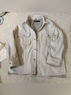 Zara Light Cream Shacket with Chest Pockets